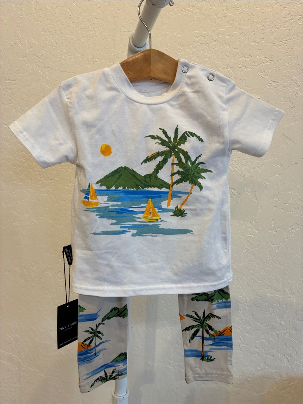 Tiny Tribe White Tropical Palm Tee for Kids